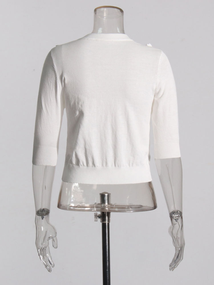 TWOTWINSTYLE Round Neck Spliced 3D Flower Minimalist Sweater