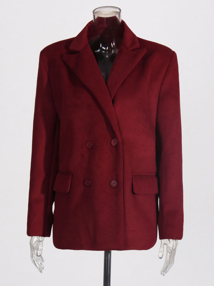 TWOTWINSTYLE Solid Lapel Double Breasted Vintage Coat