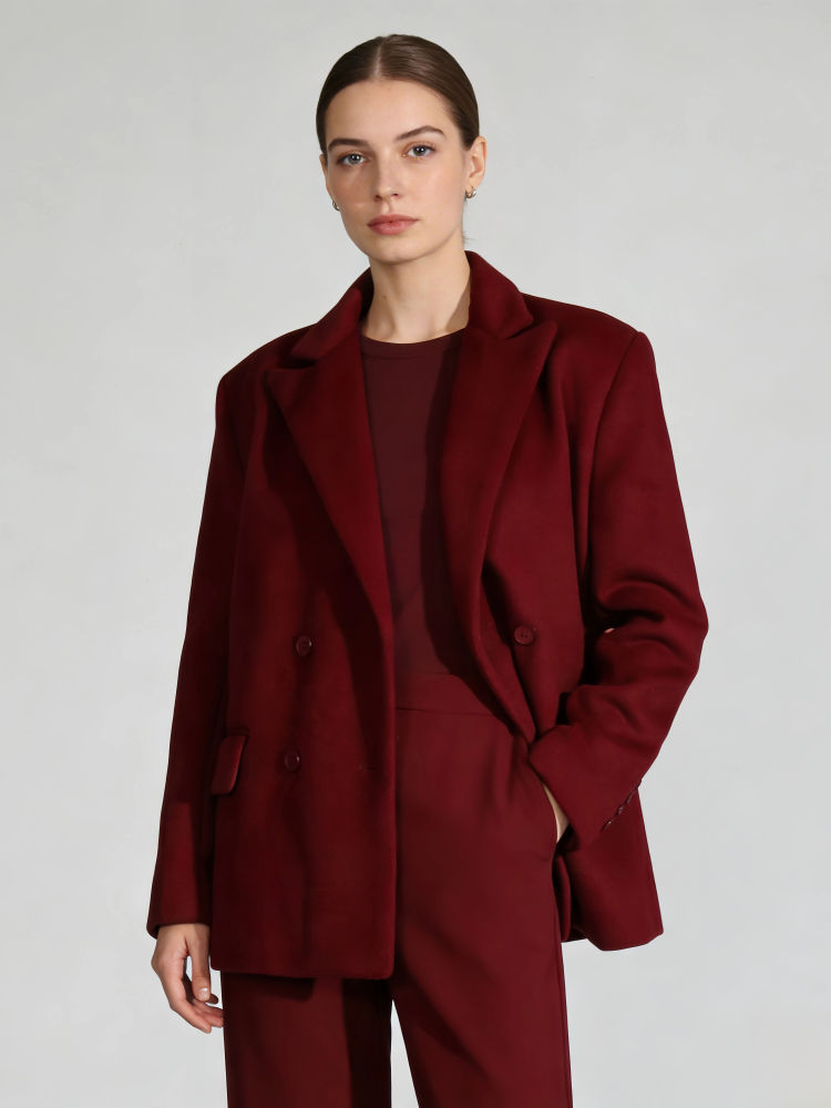 TWOTWINSTYLE Solid Lapel Double Breasted Vintage Coat