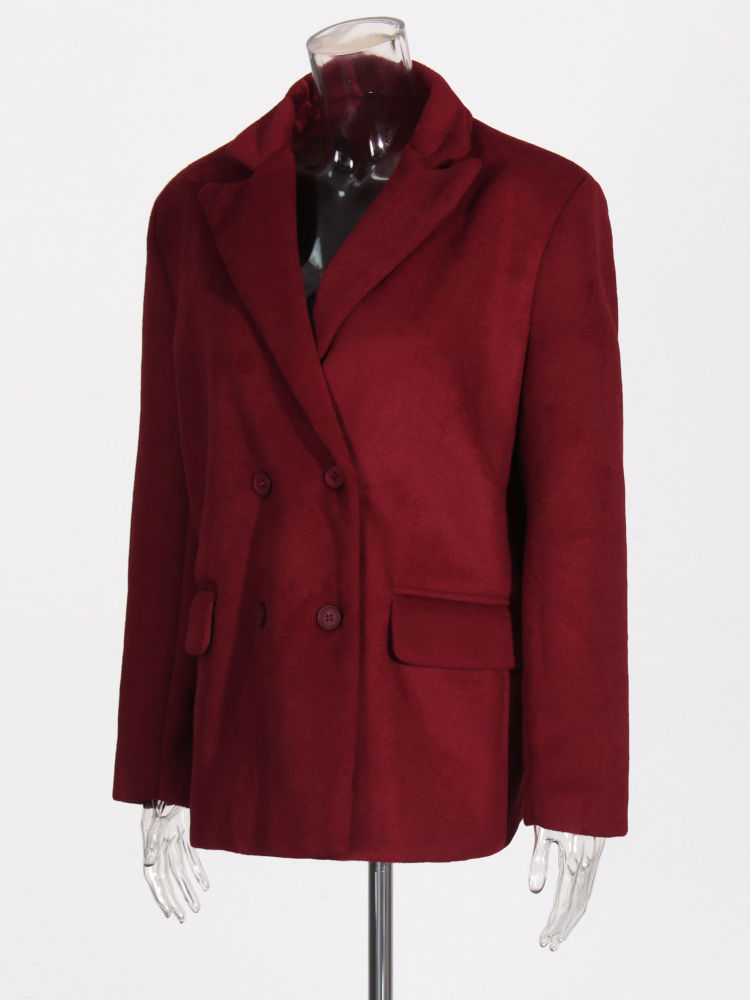 TWOTWINSTYLE Solid Lapel Double Breasted Vintage Coat