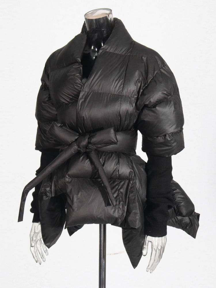 TWOTWINSTYLE Solid V Neck Patchwork Belt Fashion Coat