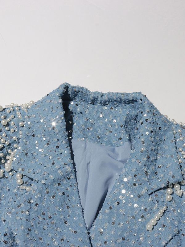 TWOTWINSTYLE Lapel Hollow Out Patchwork Pearl Chic Dress