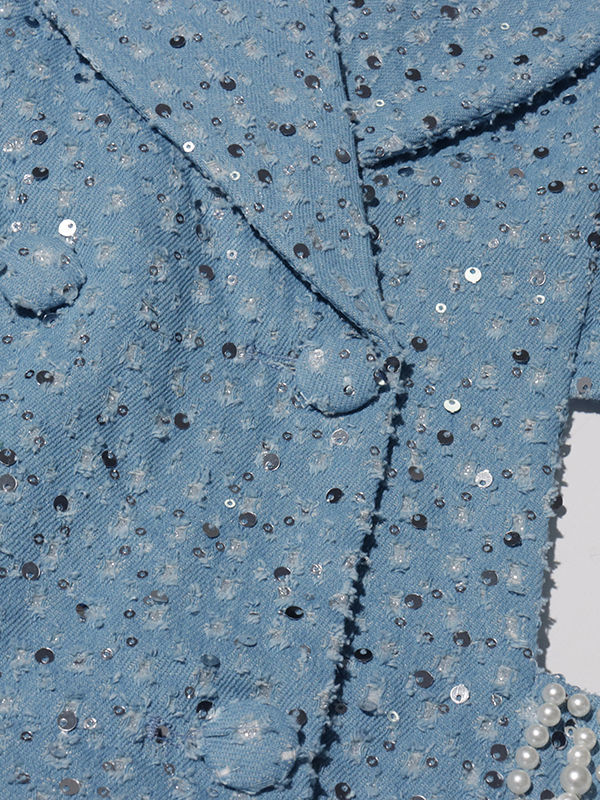 TWOTWINSTYLE Lapel Hollow Out Patchwork Pearl Chic Dress