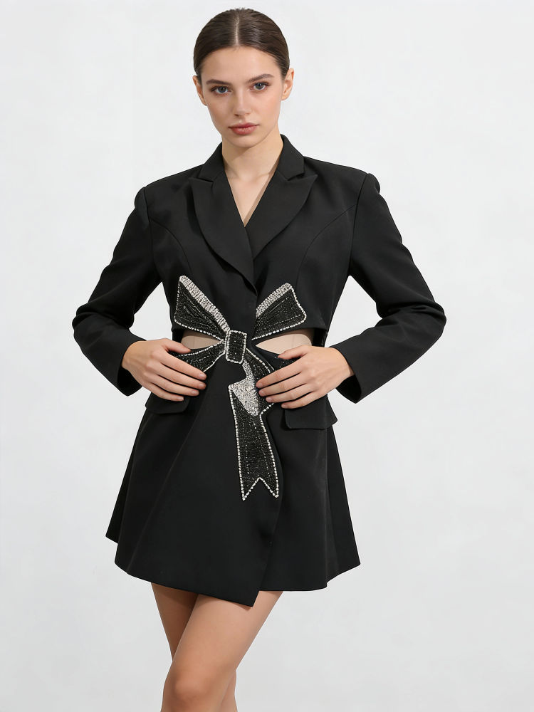 TWOTWINSTYLE Lapel Hollow Out Spliced Diamond Coat