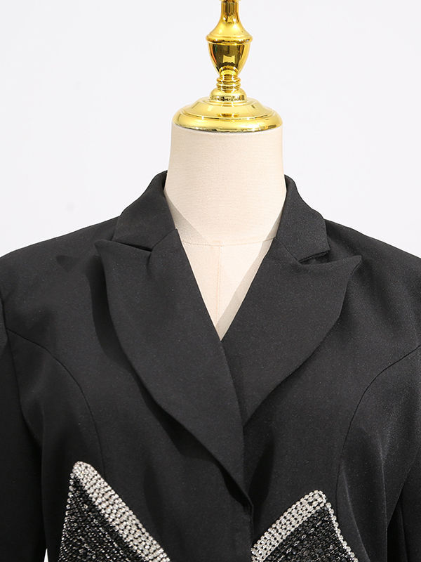 TWOTWINSTYLE Lapel Hollow Out Spliced Diamond Coat