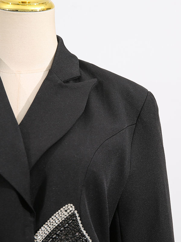 TWOTWINSTYLE Lapel Hollow Out Spliced Diamond Coat