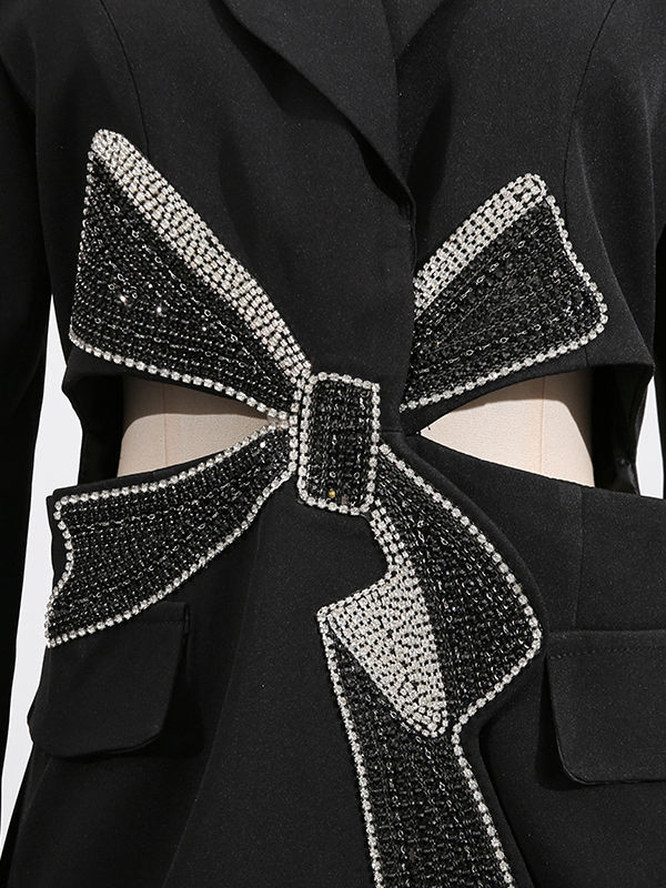TWOTWINSTYLE Lapel Hollow Out Spliced Diamond Coat