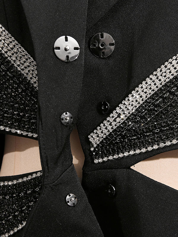 TWOTWINSTYLE Lapel Hollow Out Spliced Diamond Coat