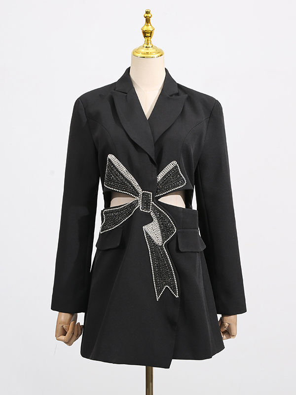 TWOTWINSTYLE Lapel Hollow Out Spliced Diamond Coat