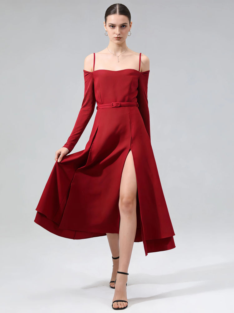 TWOTWINSTYLE Off Shoulder Side Split Tunic Vintage Dress