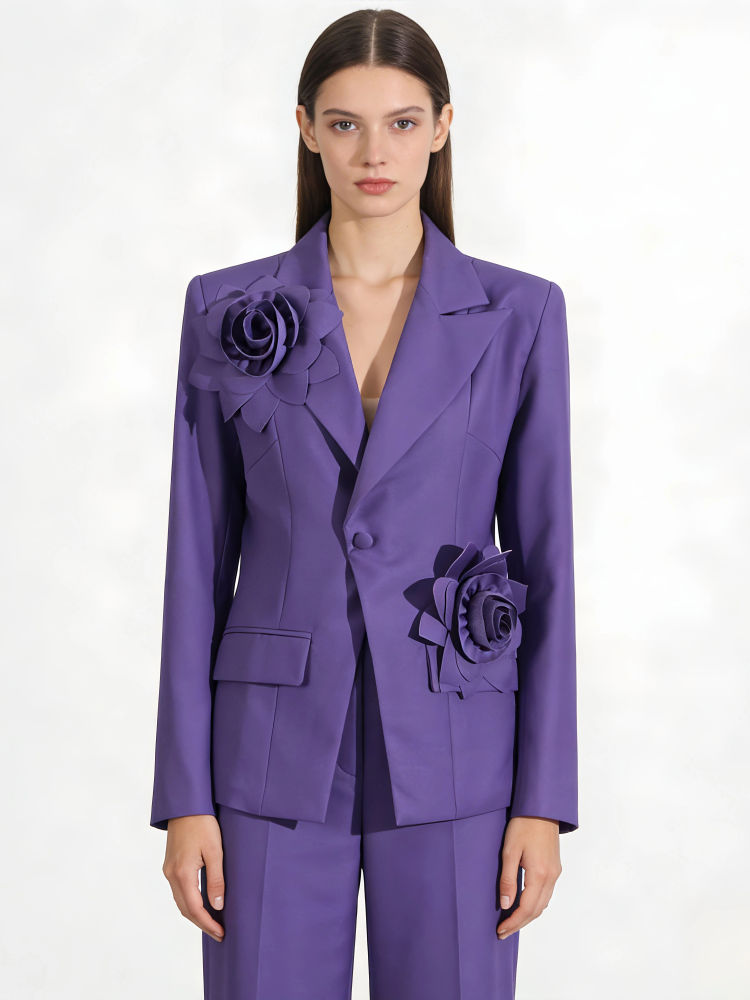 TWOTWINSTYLE Patchwork 3D Flower Tunic Minimalist Blazers