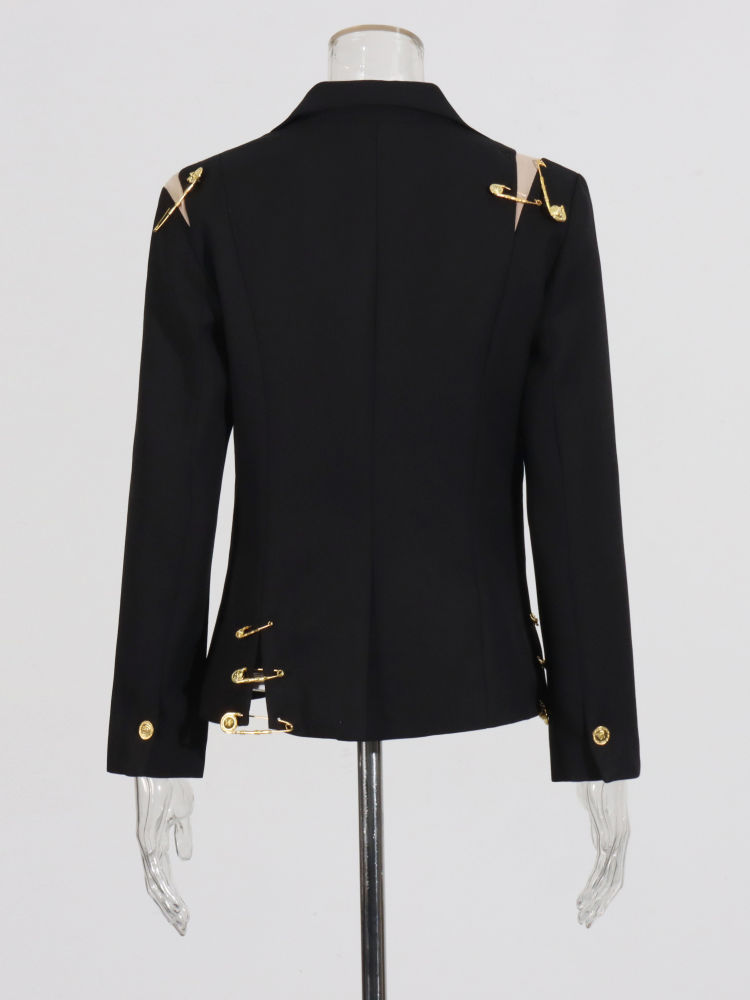 TWOTWINSTYLE Solid Lapel Spliced Safety Pin Designer Coat