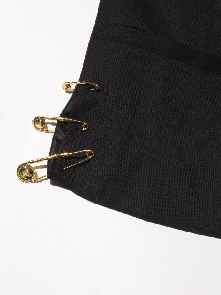 TWOTWINSTYLE Solid Lapel Spliced Safety Pin Designer Coat