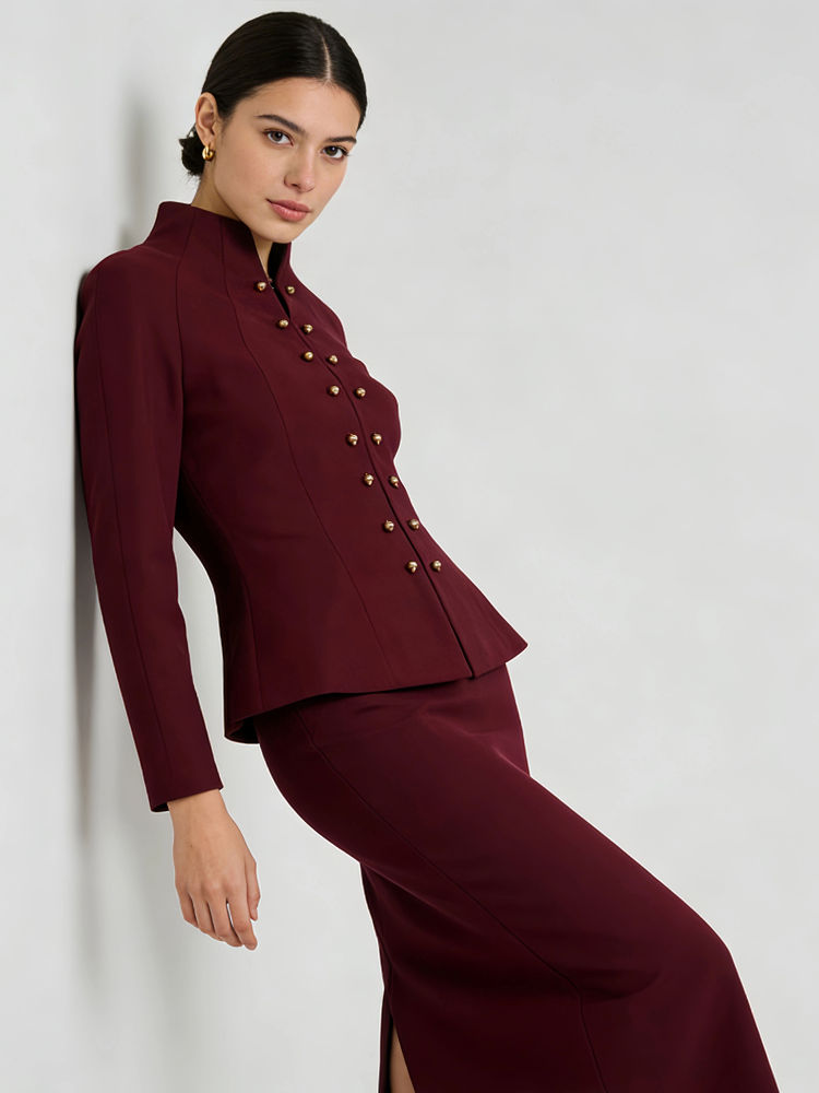 TWOTWINSTYLE Stand Collar Tunic Top Loose Skirt Elegant Two Piece Set