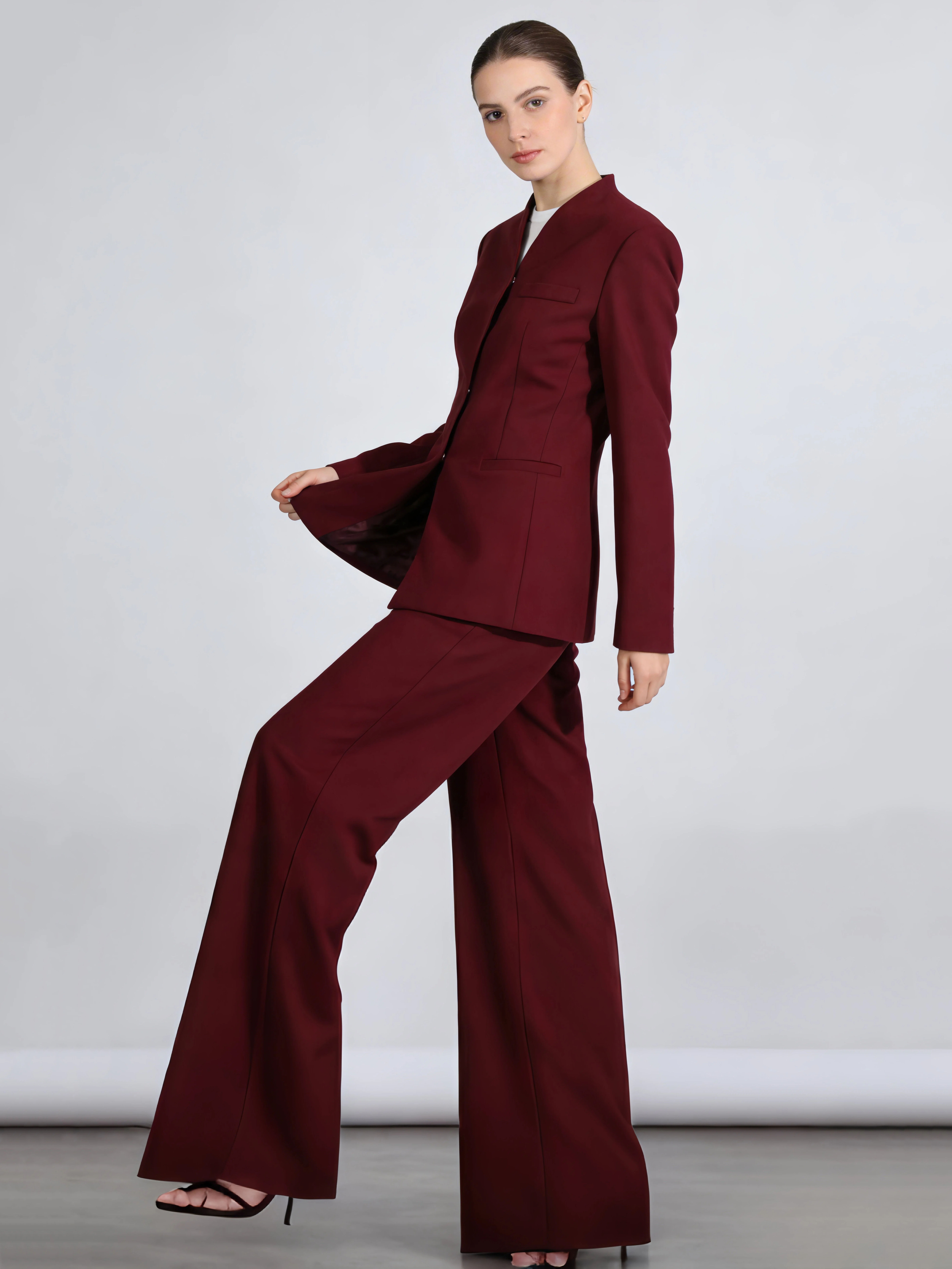 TWOTWINSTYLE V Neck Long Sleeve Tunic Coat Solid Loose Pants Vintage Two Piece Set