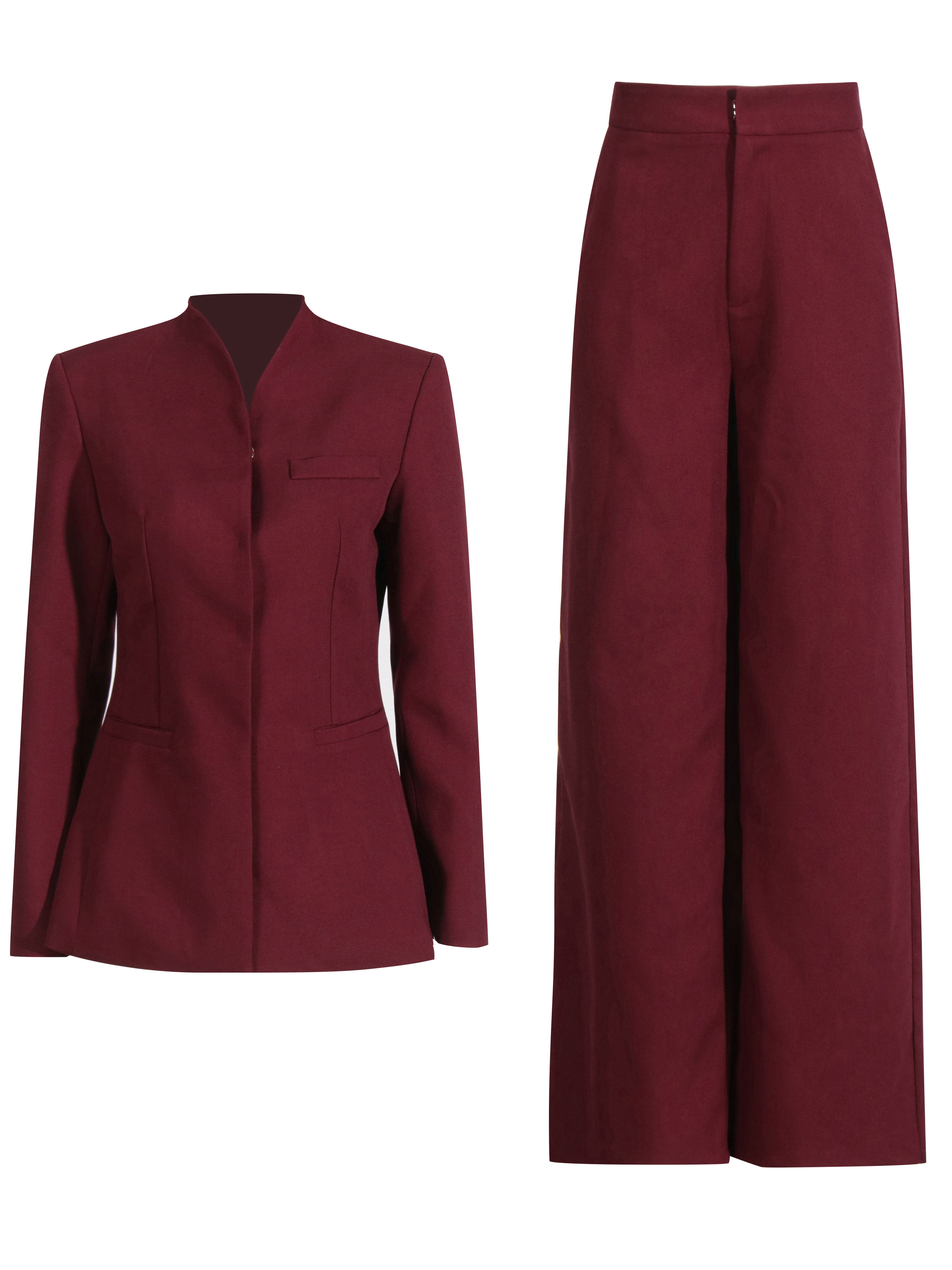 TWOTWINSTYLE V Neck Long Sleeve Tunic Coat Solid Loose Pants Vintage Two Piece Set