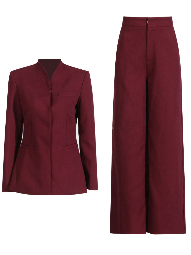 TWOTWINSTYLE V Neck Long Sleeve Tunic Coat Solid Loose Pants Vintage Two Piece Set