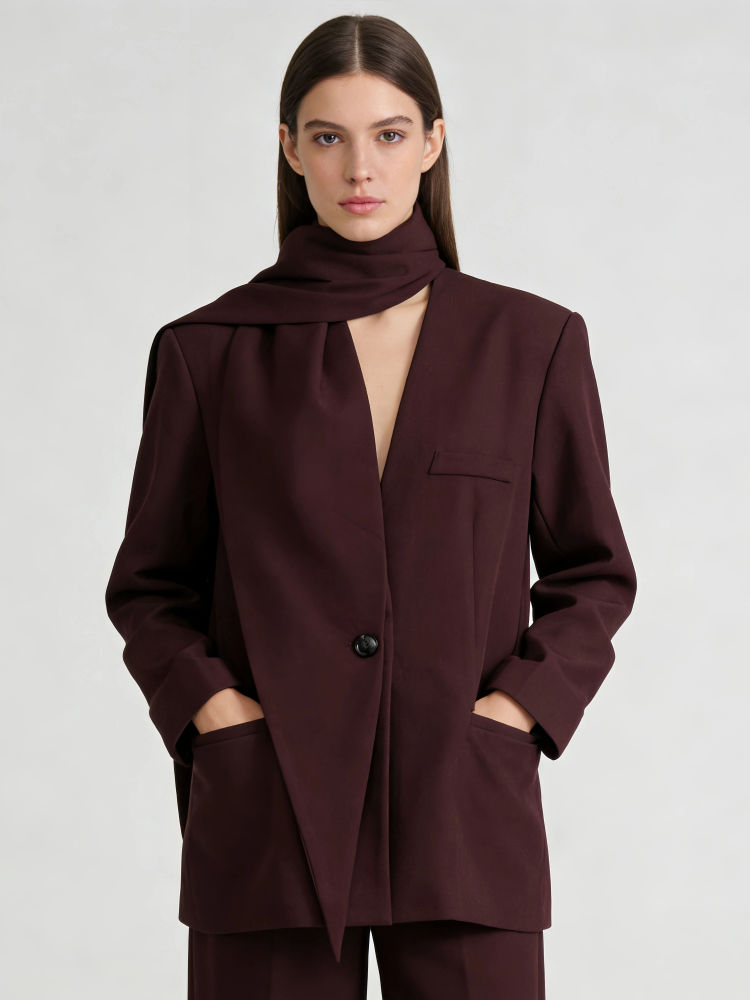 TWOTWINSTYLE V Neck Patchwork Lace Up Vintage Blazers