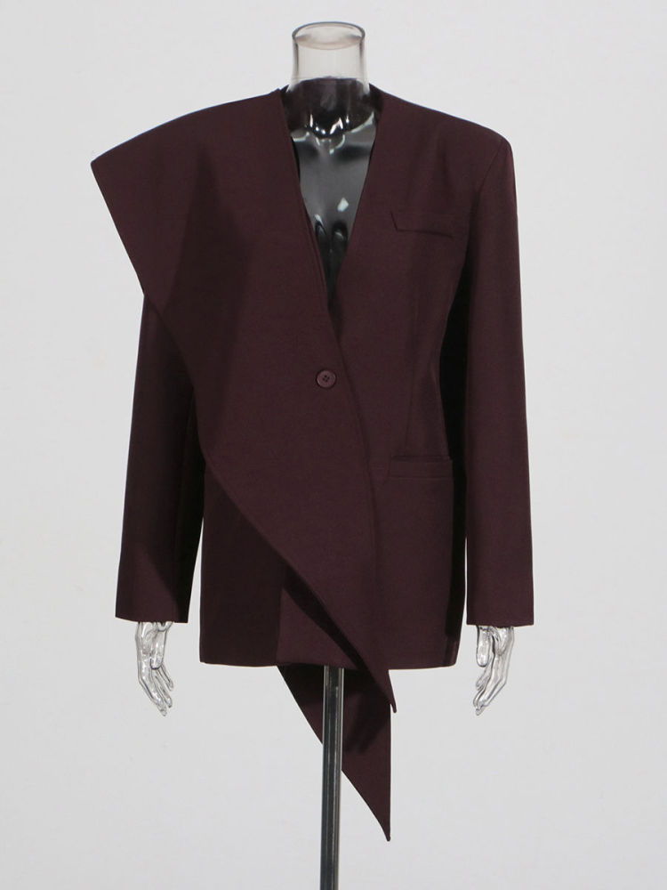 TWOTWINSTYLE V Neck Patchwork Lace Up Vintage Blazers