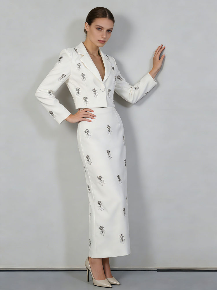 TWOTWINSTYLE Lapel Patchwork Diamond Blazers Solid Skirt Elegant Two Piece Set