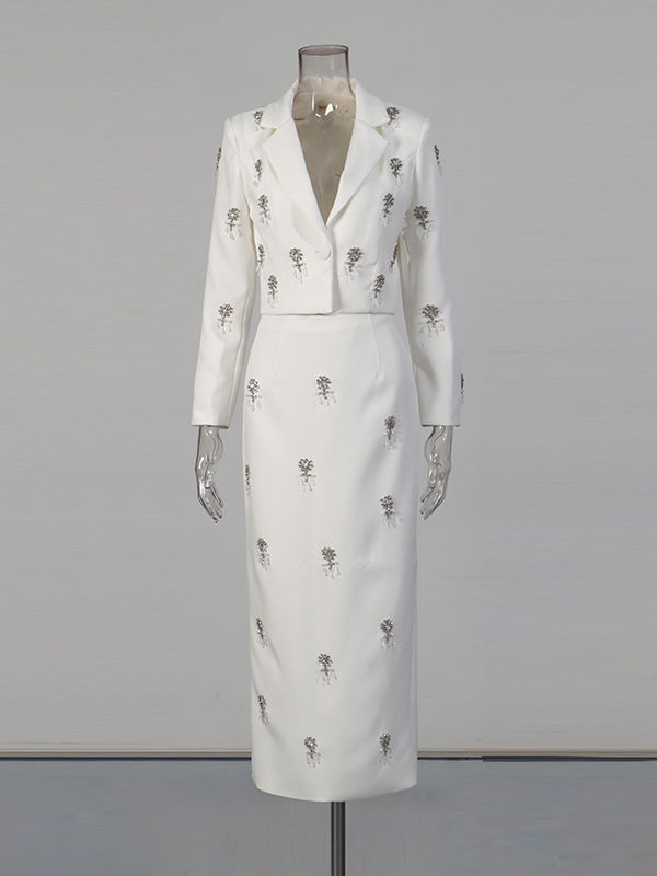 TWOTWINSTYLE Lapel Patchwork Diamond Blazers Solid Skirt Elegant Two Piece Set