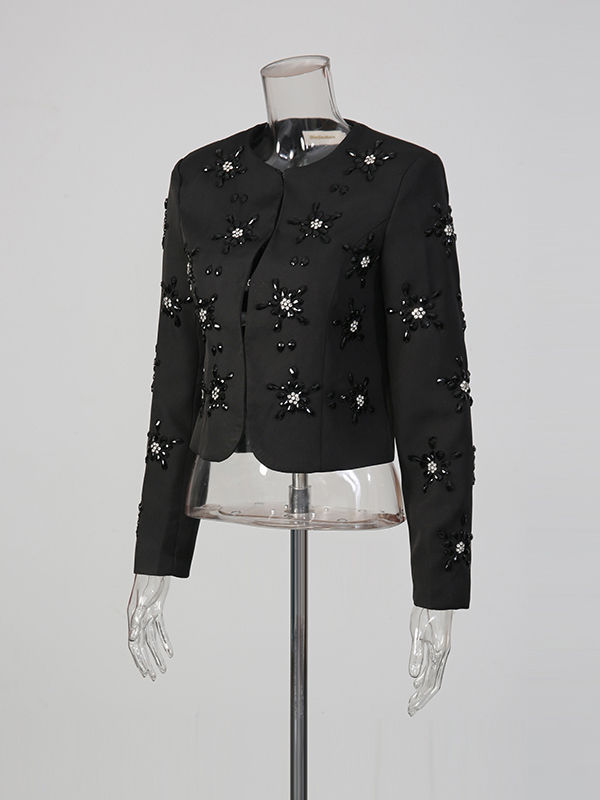 TWOTWINSTYLE Round Neck Spliced Diamond Blazers Loose Pants Temperament Two Piece Set