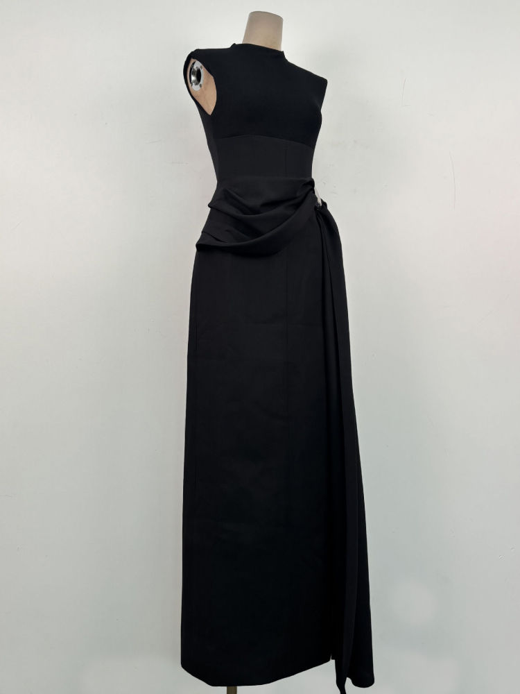 TWOTWINSTYLE Sleeveless Spliced Lace Up Tunic Designer Dress