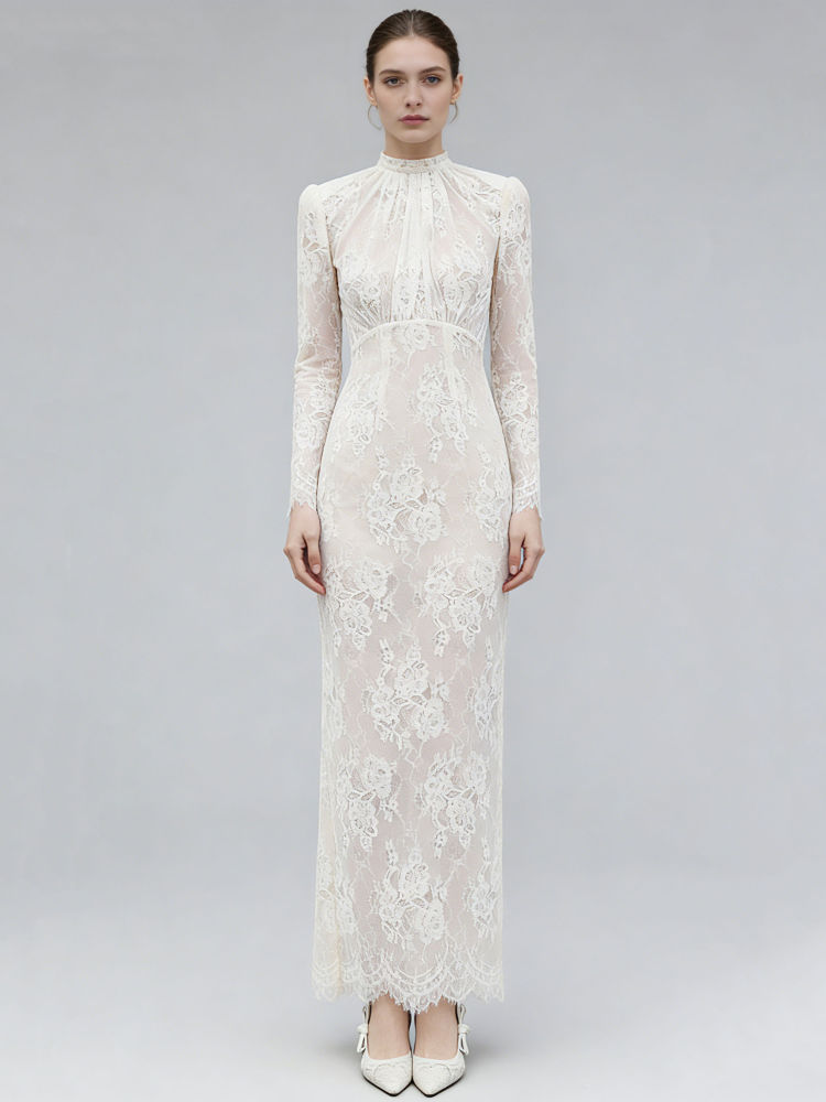 TWOTWINSTYLE Solid Stand Collar High Waist Chic Dress