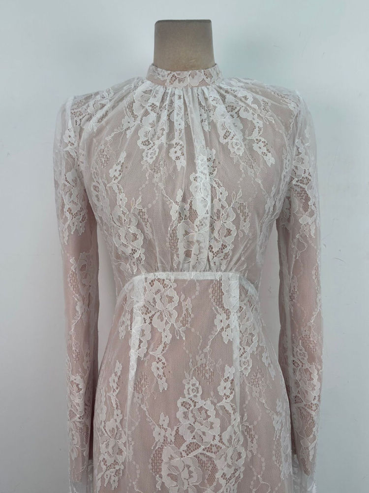 TWOTWINSTYLE Solid Stand Collar High Waist Chic Dress