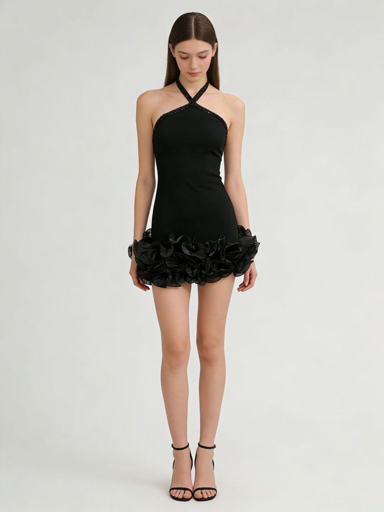 TWOTWINSTYLE Backless Patchwork Ruffles Slimming Dress