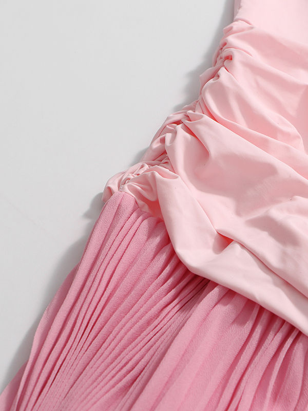 TWOTWINSTYLE Hit Color Sleeveless Tunic Pleated Maxi Dress