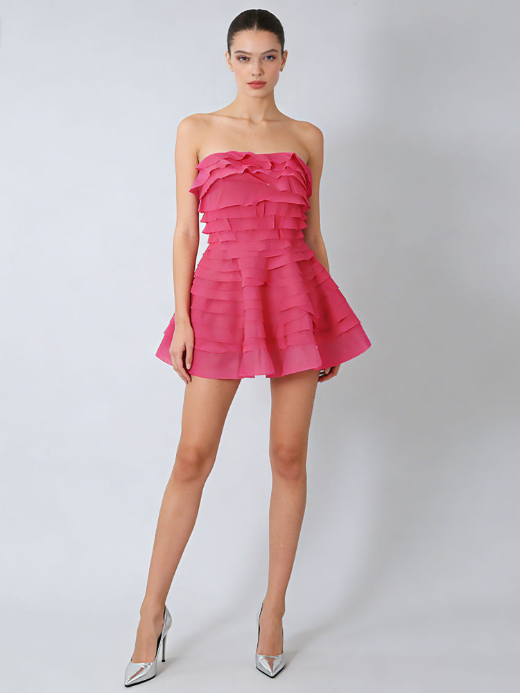 TWOTWINSTYLE Solid High Waist Fashion Strapless Dress