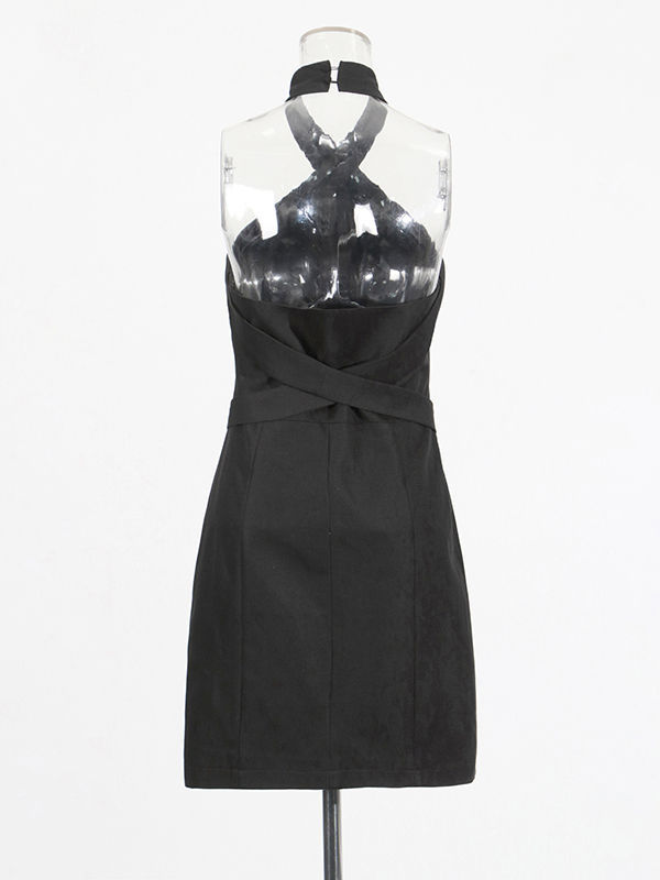 TWOTWINSTYLE Backless Spliced Belt Designer Mini Dress