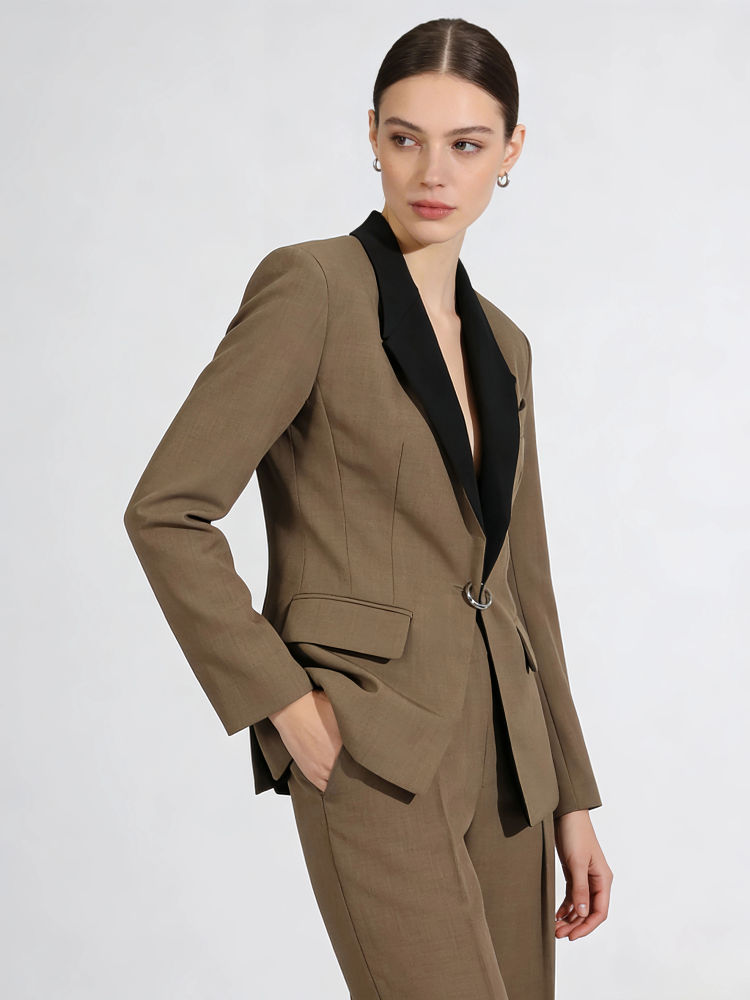 TWOTWINSTYLE Hit Color Lapel Long Sleeve Tunic Temperament Blazers