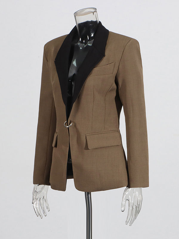 TWOTWINSTYLE Hit Color Lapel Long Sleeve Tunic Temperament Blazers