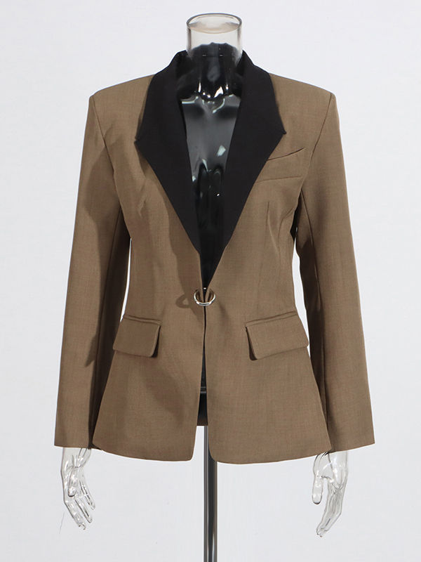 TWOTWINSTYLE Hit Color Lapel Long Sleeve Tunic Temperament Blazers