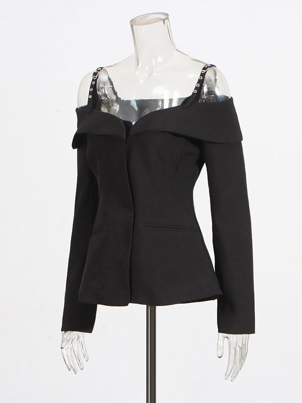 TWOTWINSTYLE Off Shoulder High Waist Designer Coat