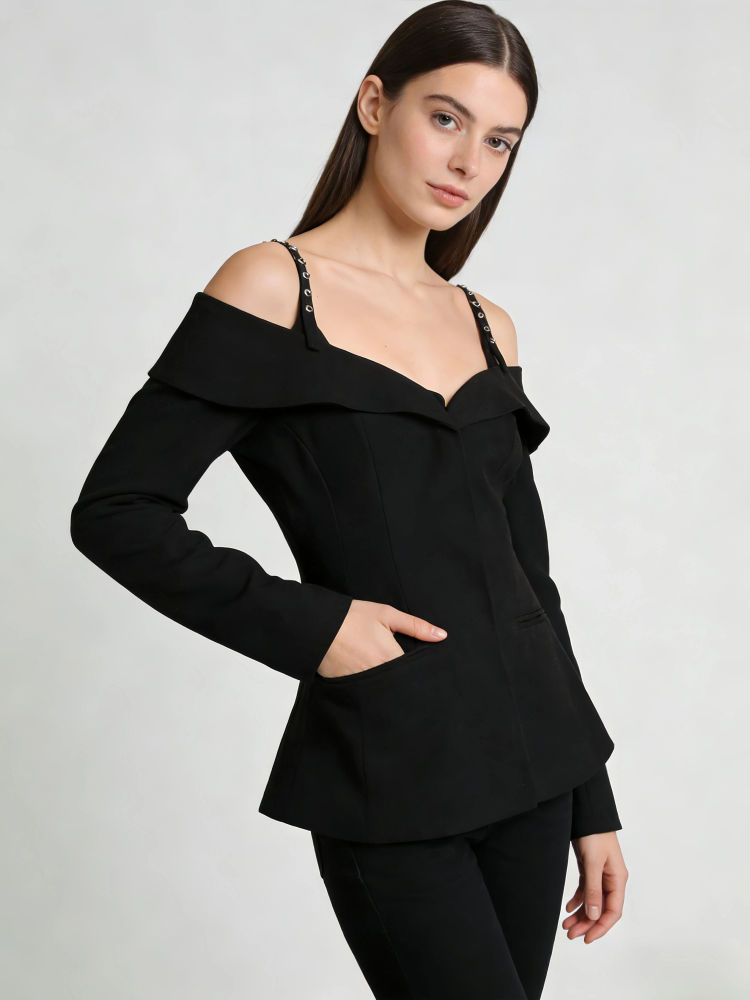 TWOTWINSTYLE Off Shoulder High Waist Designer Coat