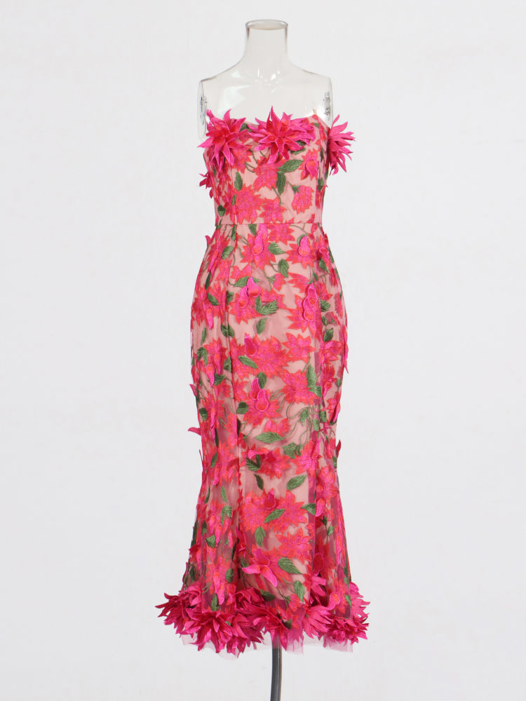 TWOTWINSTYLE Off Shoulder Spliced 3D Flower Fashion Dress