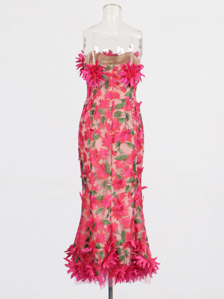 TWOTWINSTYLE Off Shoulder Spliced 3D Flower Fashion Dress