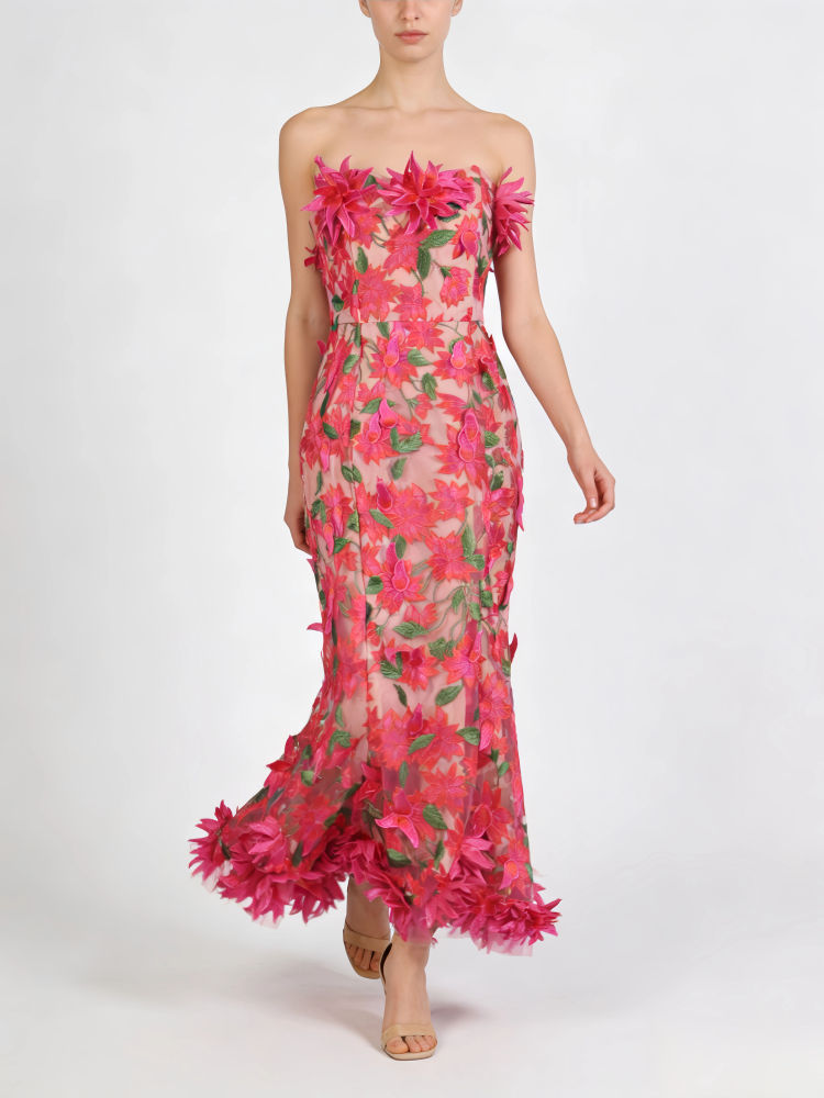 TWOTWINSTYLE Off Shoulder Spliced 3D Flower Fashion Dress