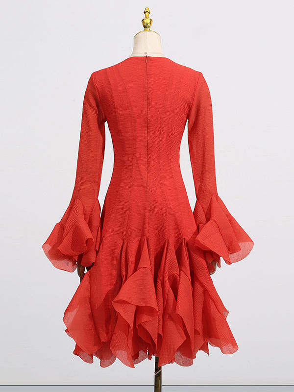 TWOTWINSTYLE Round Neck Bell Sleeve High Waist Dress