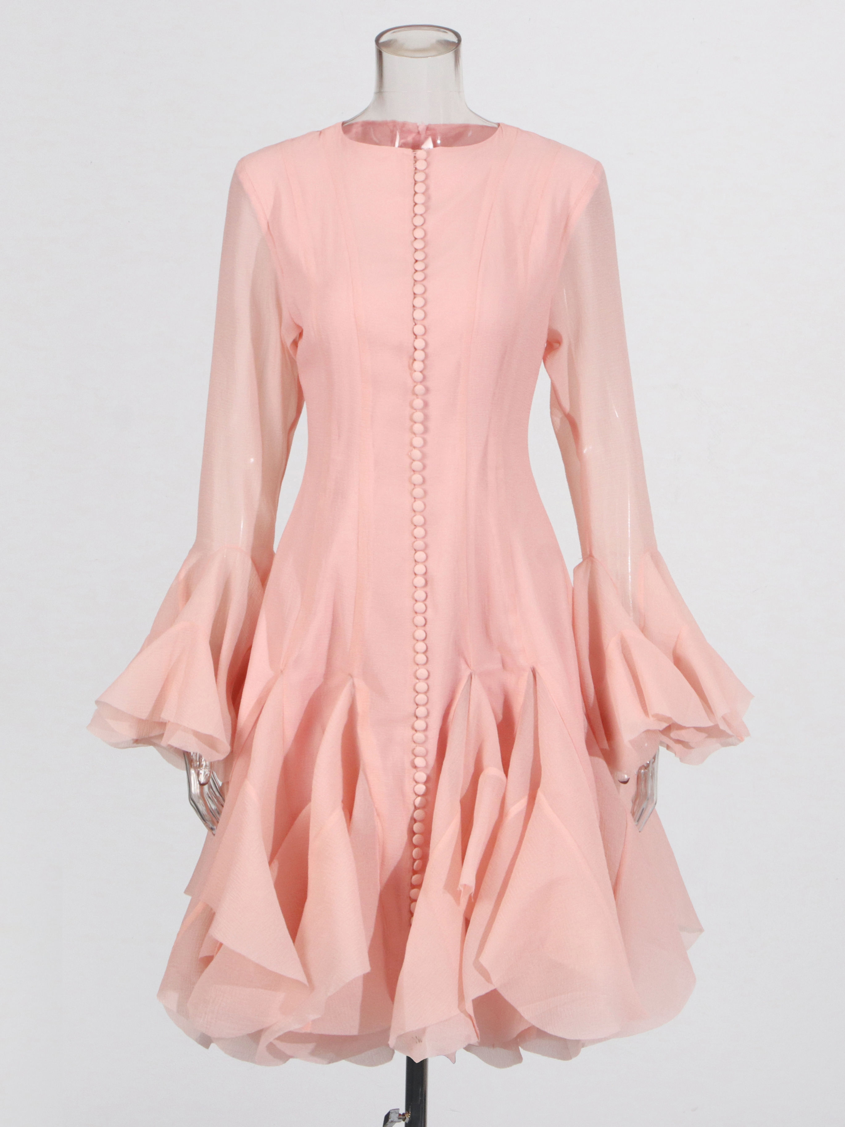 TWOTWINSTYLE Round Neck Bell Sleeve High Waist Dress