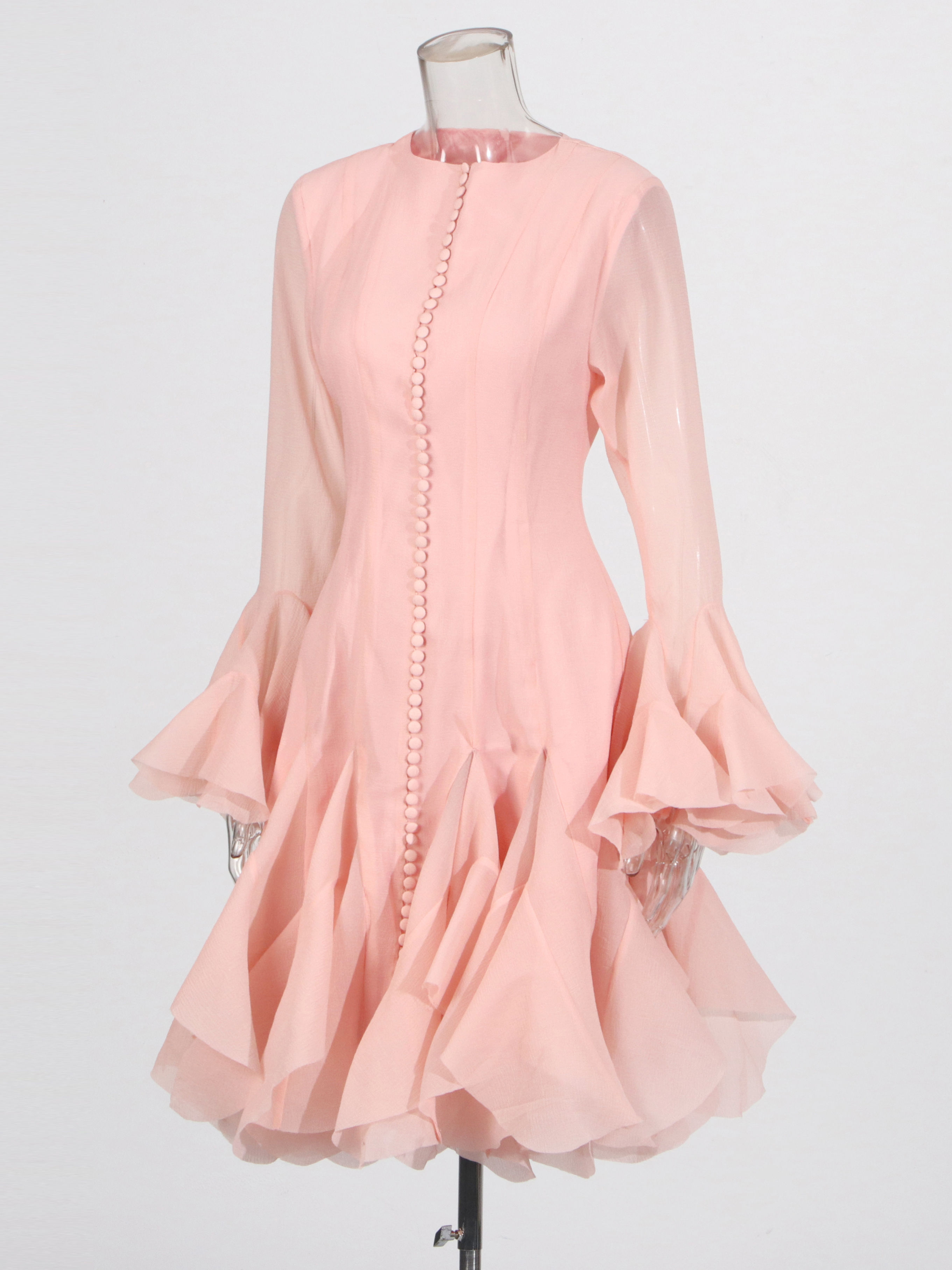 TWOTWINSTYLE Round Neck Bell Sleeve High Waist Dress