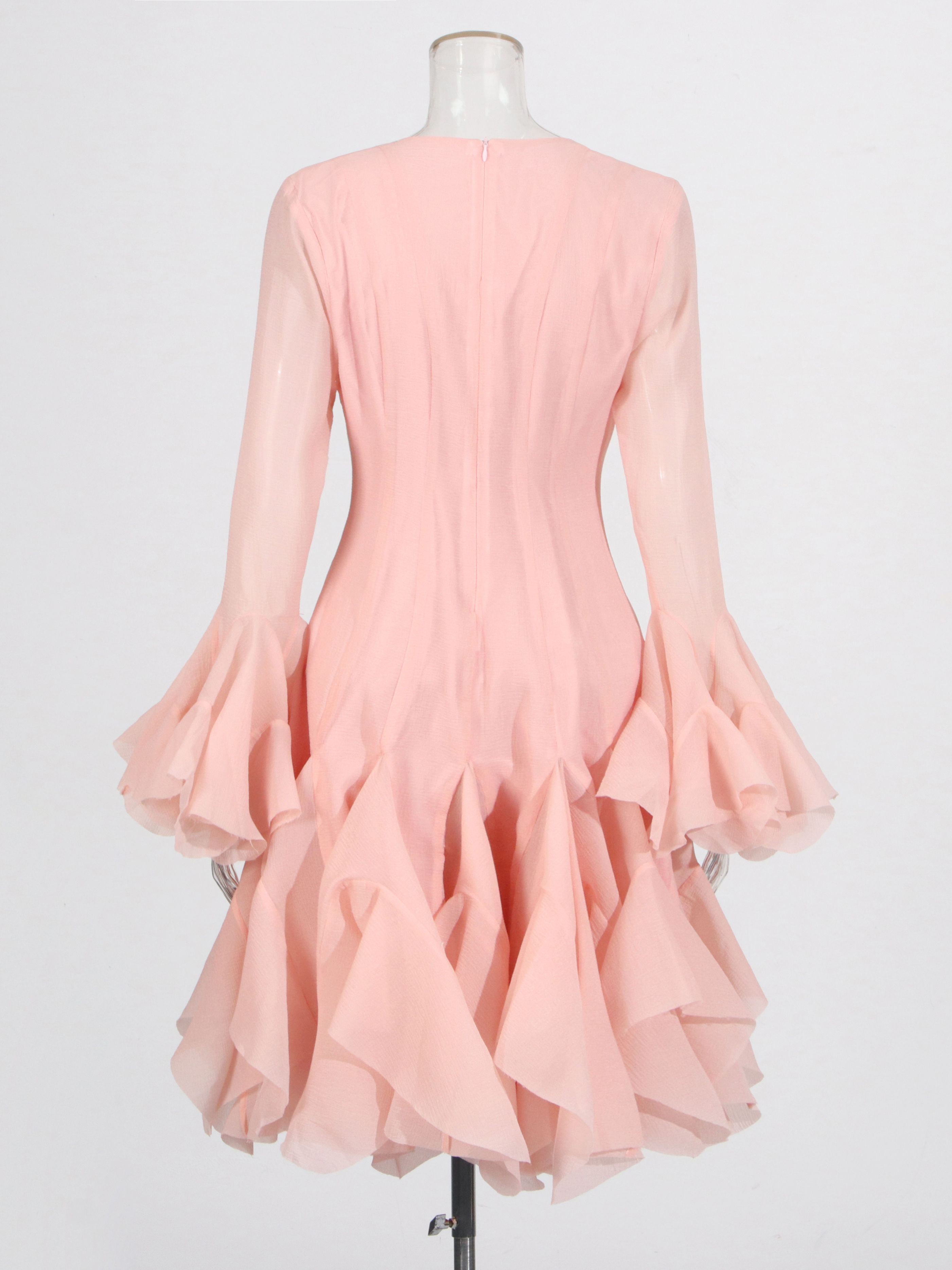 TWOTWINSTYLE Round Neck Bell Sleeve High Waist Dress