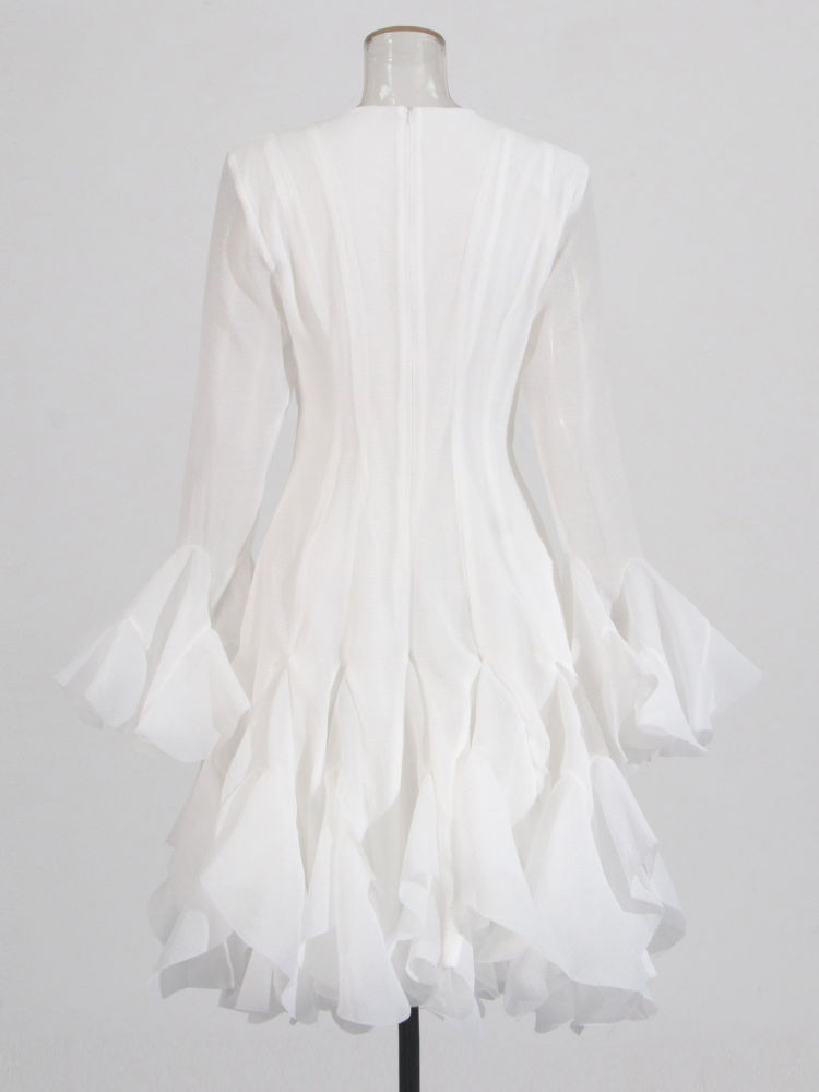 TWOTWINSTYLE Round Neck Bell Sleeve High Waist Dress