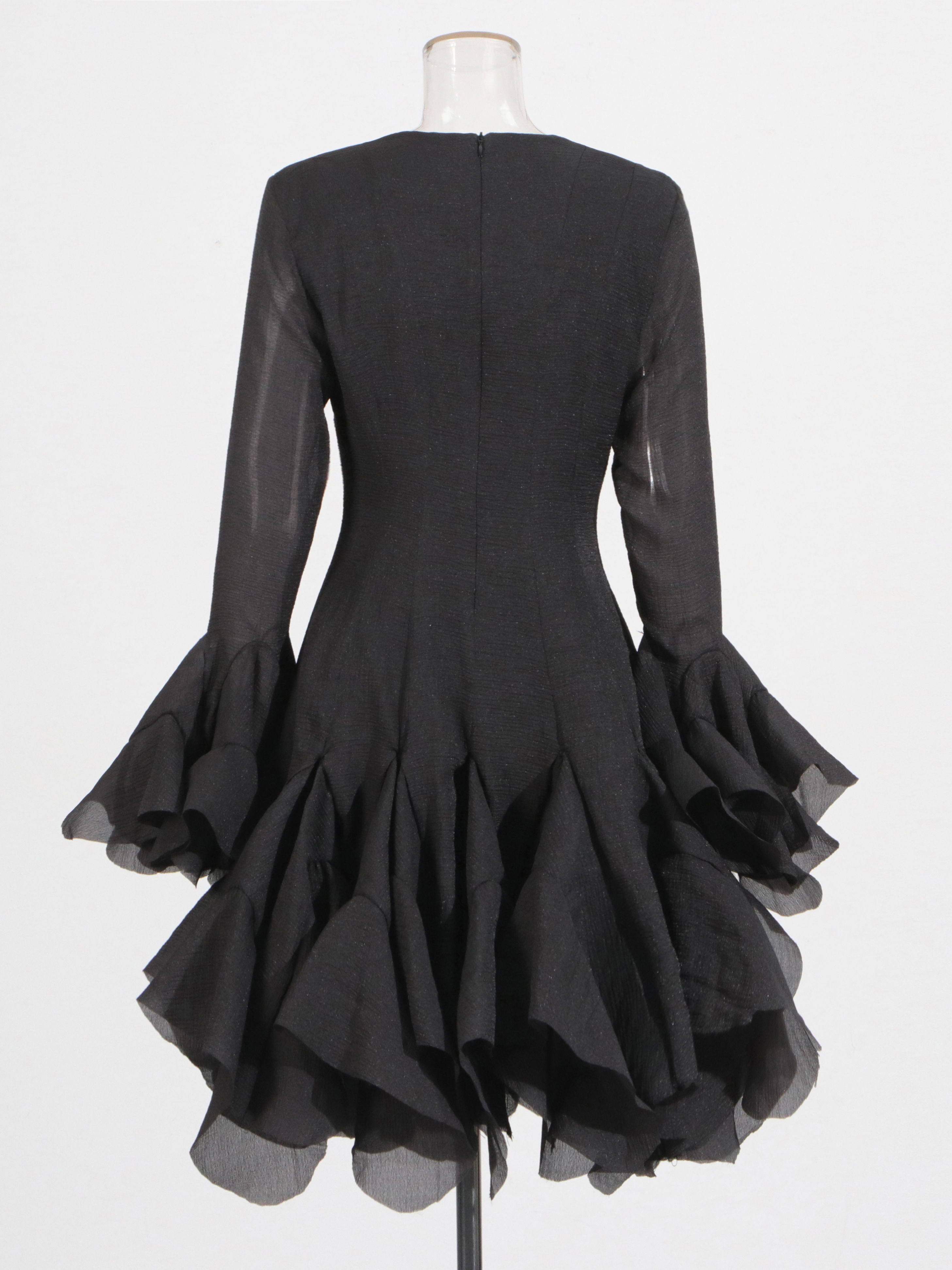 TWOTWINSTYLE Round Neck Bell Sleeve High Waist Dress