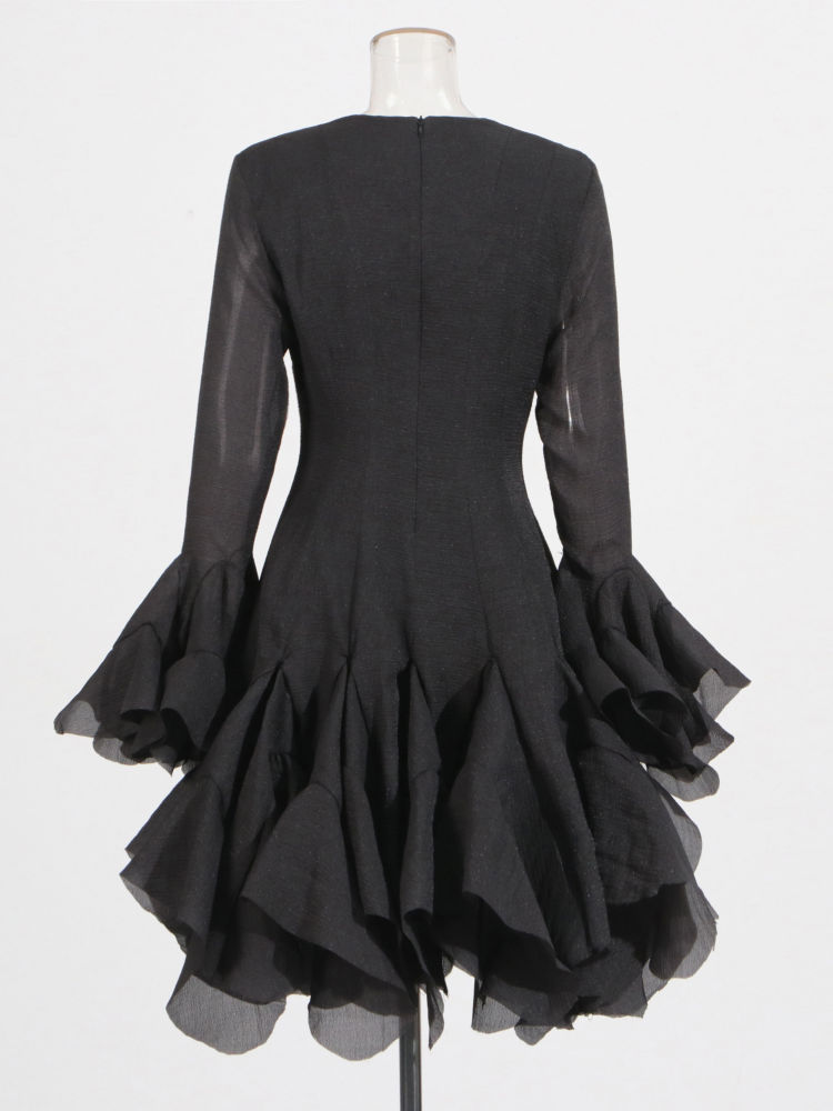 TWOTWINSTYLE Round Neck Bell Sleeve High Waist Dress