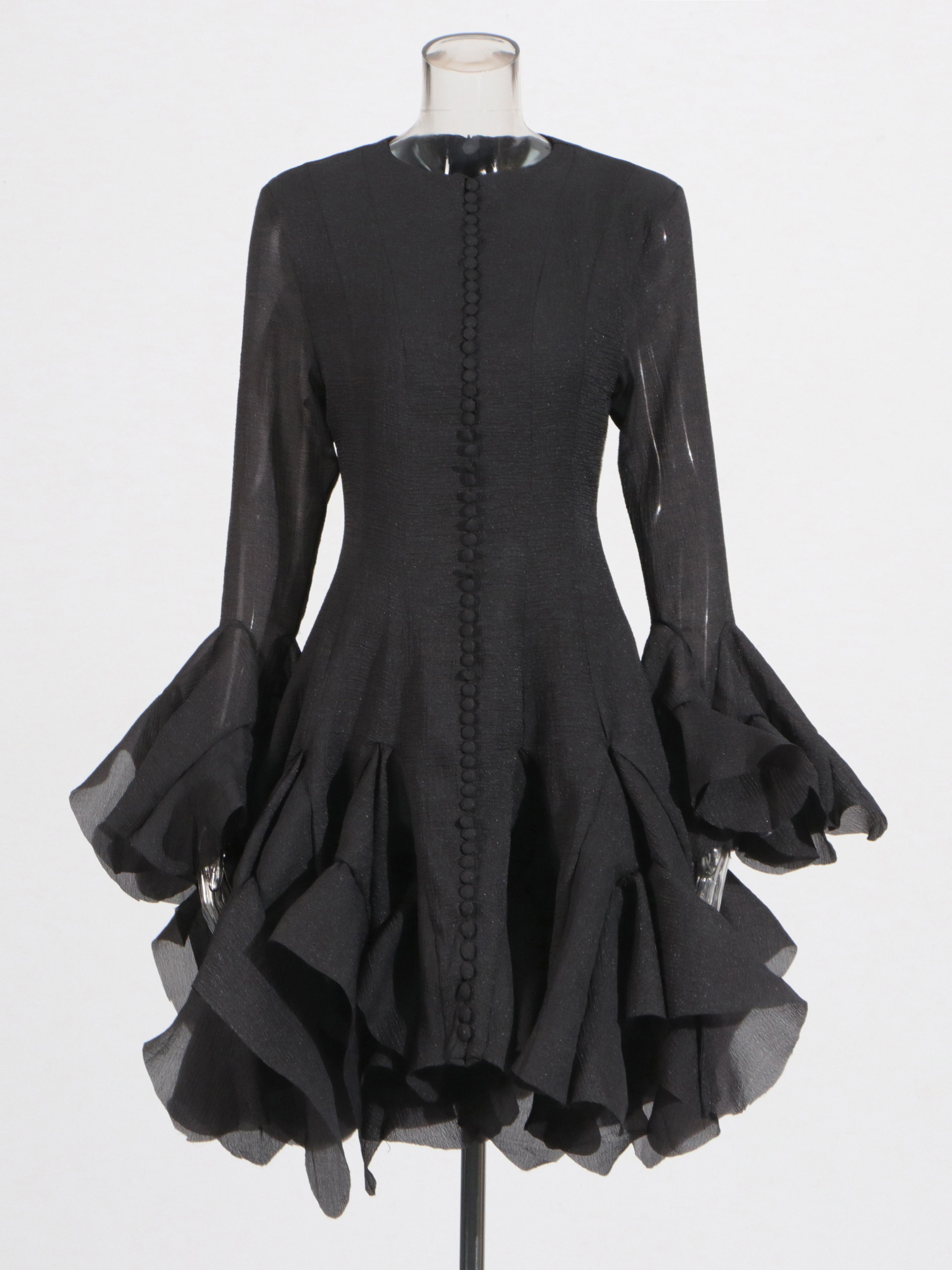 TWOTWINSTYLE Round Neck Bell Sleeve High Waist Dress