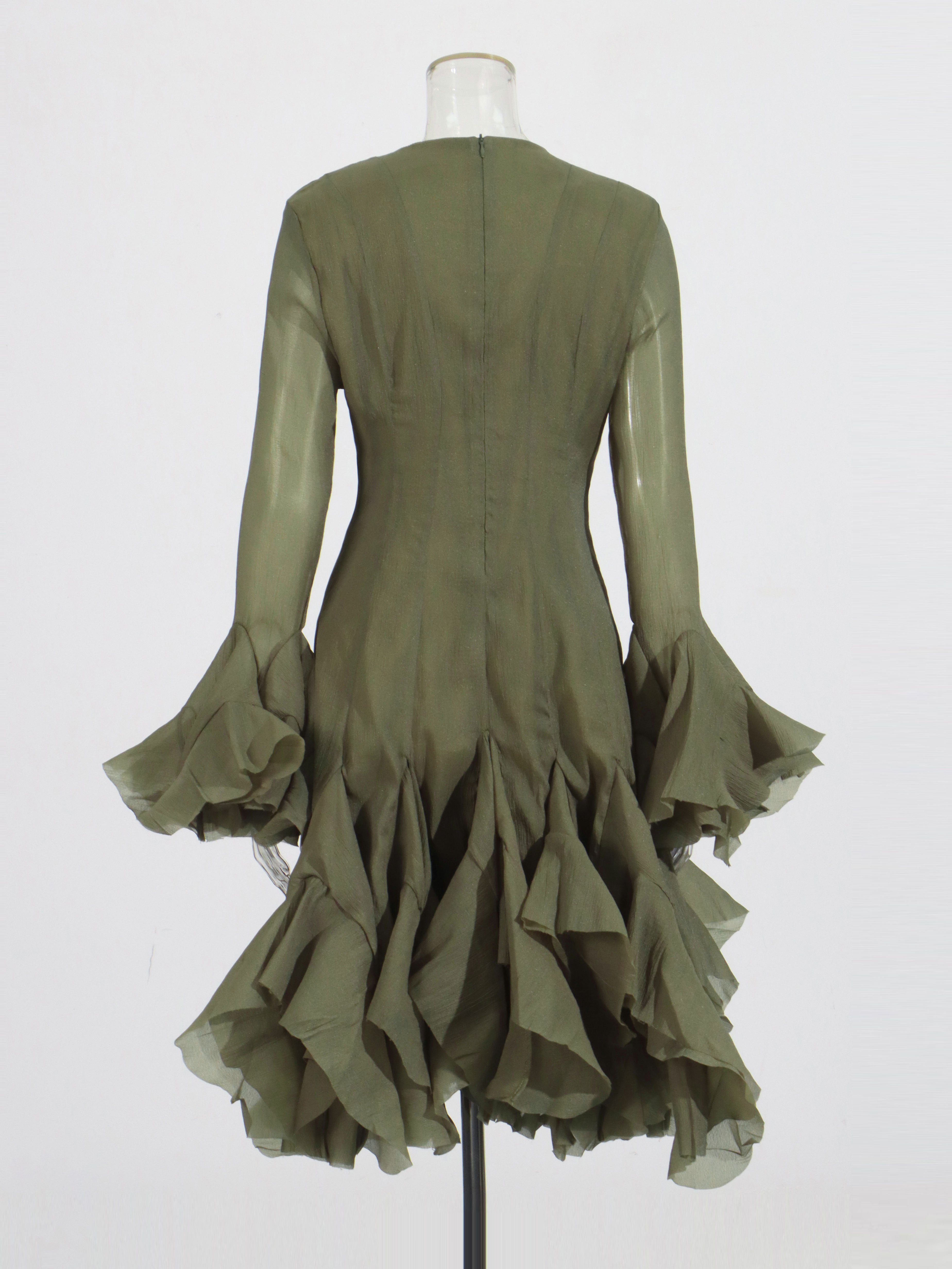 TWOTWINSTYLE Round Neck Bell Sleeve High Waist Dress